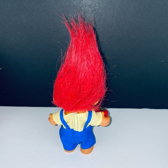 Russ Troll Doll Worlds Best Student Red Hair Apple Blue Overalls Toy Figure - Picture 4 of 4